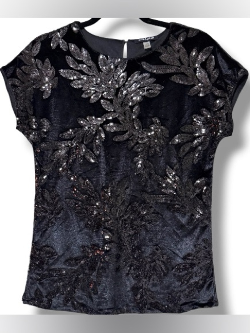 Cable & Gauge women's small short sleeve dressy top sequin formal black buttons